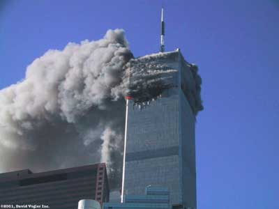 North Tower burning