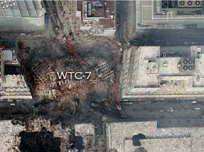 Het gat tussen Verizon Communications en US Post Office, waar WTC7 stond